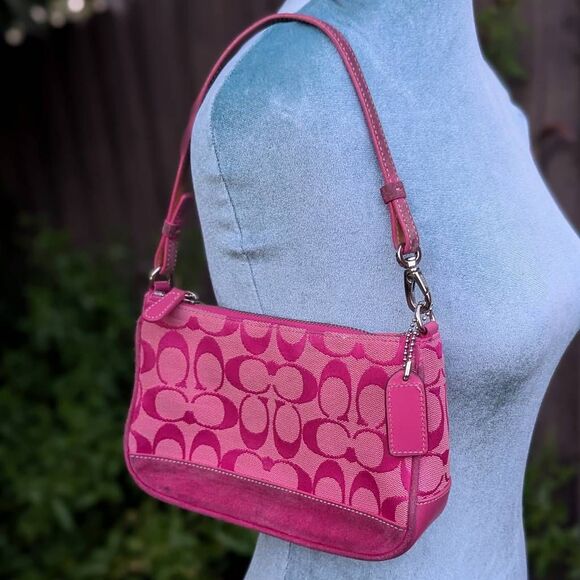 Coach Handbags - Coach Y2K Signature C Hot Pink Demi Canvas Leather Shoulder Bag. 6094